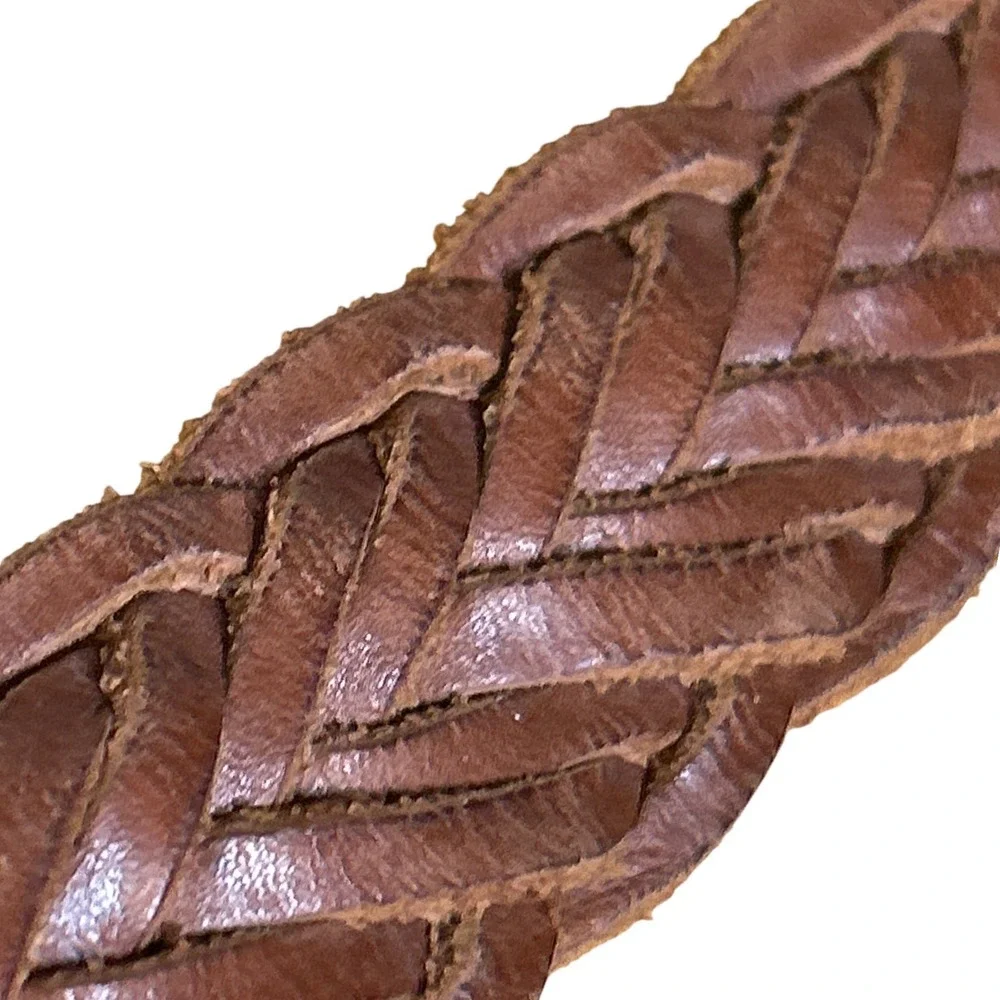 Vintage Brown Braided Genuine‎ Leather Belt Brass Buckle Made in Guatemala ML
